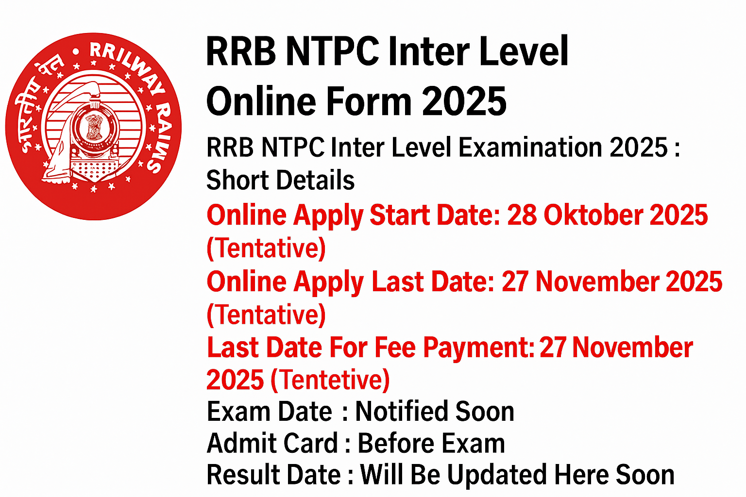 RRB NTPC Inter Level Recruitment 2025