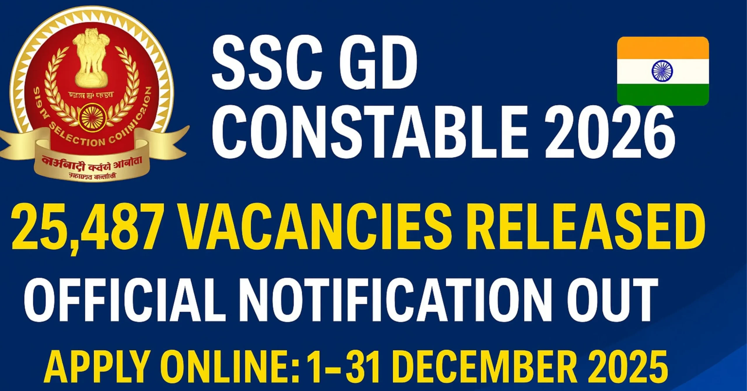 Read more about the article SSC GD Constable 2026 Vacanncy Apply Online For 25487 Post