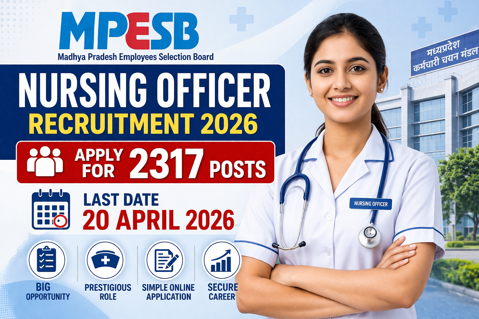 Read more about the article MPESB Nursing Officer Recruitment 2026: Last Date 20 April