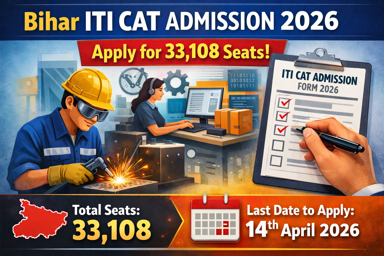 Read more about the article Bihar ITI CAT Admission Form 2026: Apply for 33,108 Seats